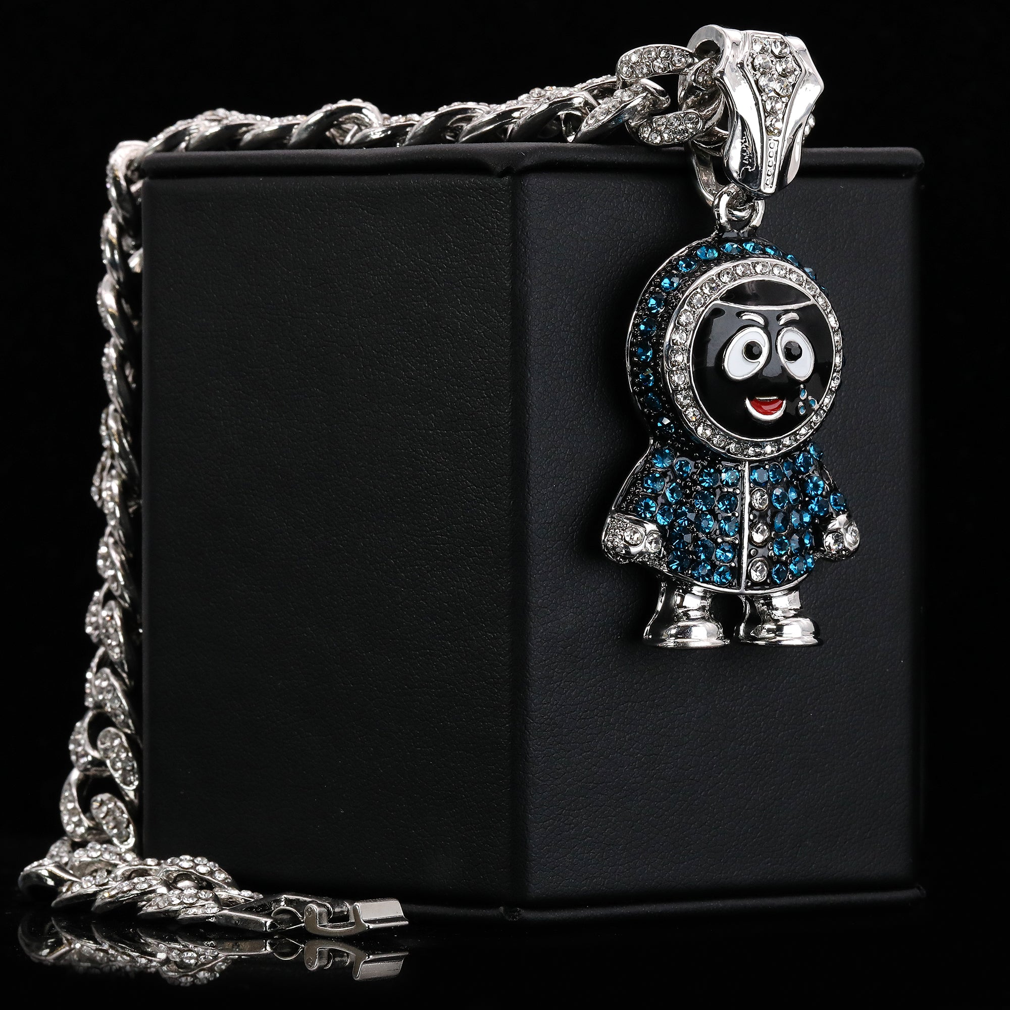 Hip Hop Fully Iced Small Silver Plated BRICK SQUAD ESKIMO Pendant Cuban Chain 18 - 24"