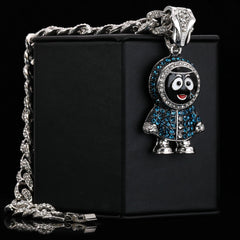 Hip Hop Fully Iced Small Silver Plated BRICK SQUAD ESKIMO Pendant Cuban Chain 18 - 24"