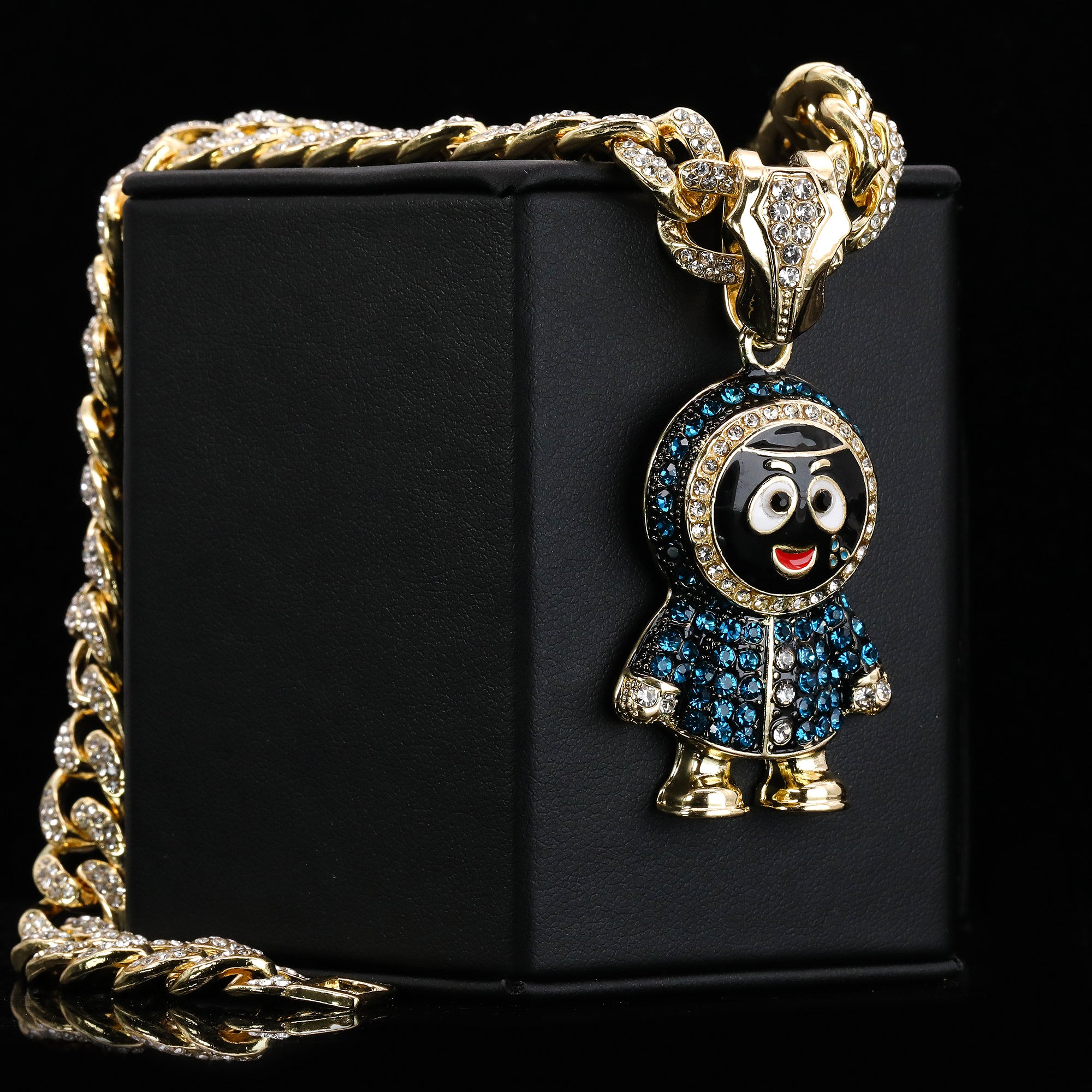 Hip Hop Fully Iced Small Gold Plated Brick Squad Eskimo Pendant & Cuban Chain Necklace 18"- 24"