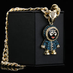 Hip Hop Fully Iced Small Gold Plated Brick Squad Eskimo Pendant & Cuban Chain Necklace 18"- 24"