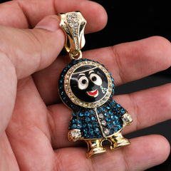 Hip Hop Fully Iced Small Gold Plated Brick Squad Eskimo Pendant & Cuban Chain Necklace 18"- 24"