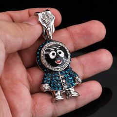 Hip Hop Fully Iced Small Silver Plated BRICK SQUAD ESKIMO Pendant Cuban Chain 18 - 24"