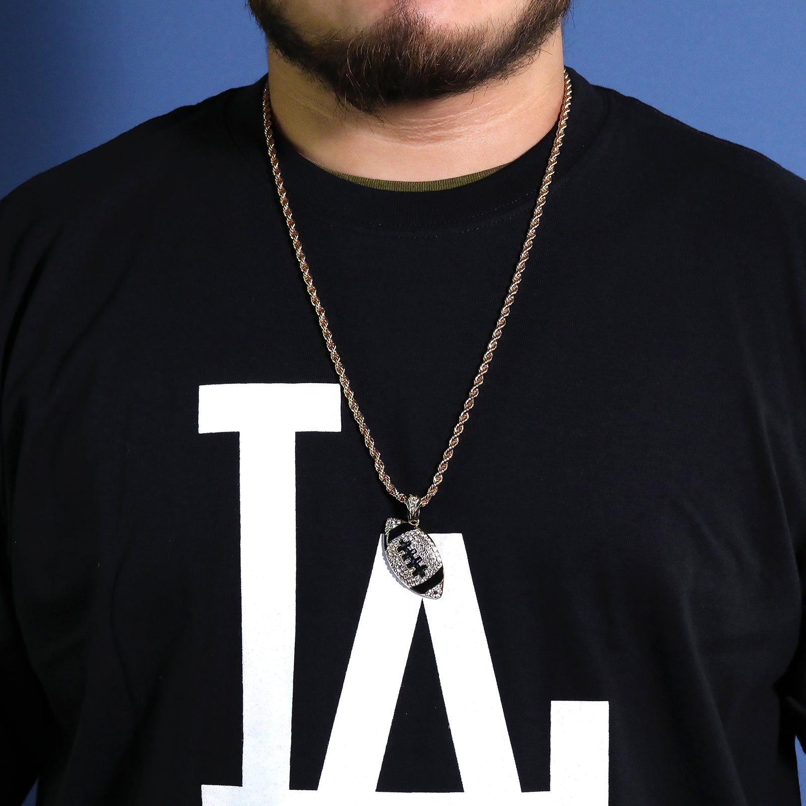 Iced Football Pendant 30" Rope Chain Hip Hop Style 18k Gold Plated