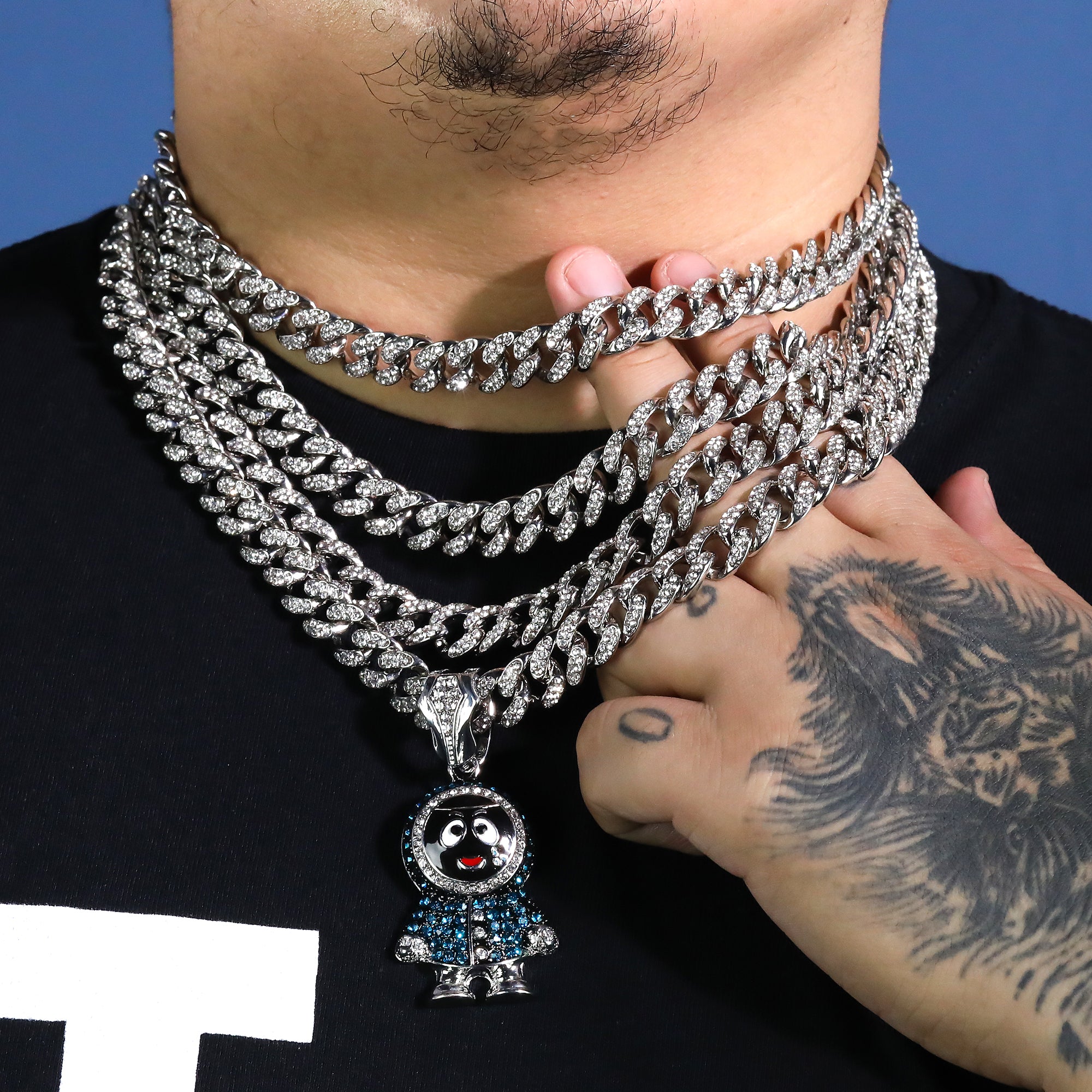 Hip Hop Fully Iced Small Silver Plated BRICK SQUAD ESKIMO Pendant Cuban Chain 18 - 24"