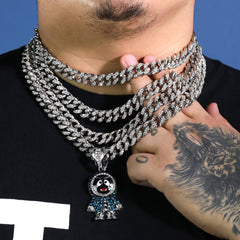 Hip Hop Fully Iced Small Silver Plated BRICK SQUAD ESKIMO Pendant Cuban Chain 18 - 24"