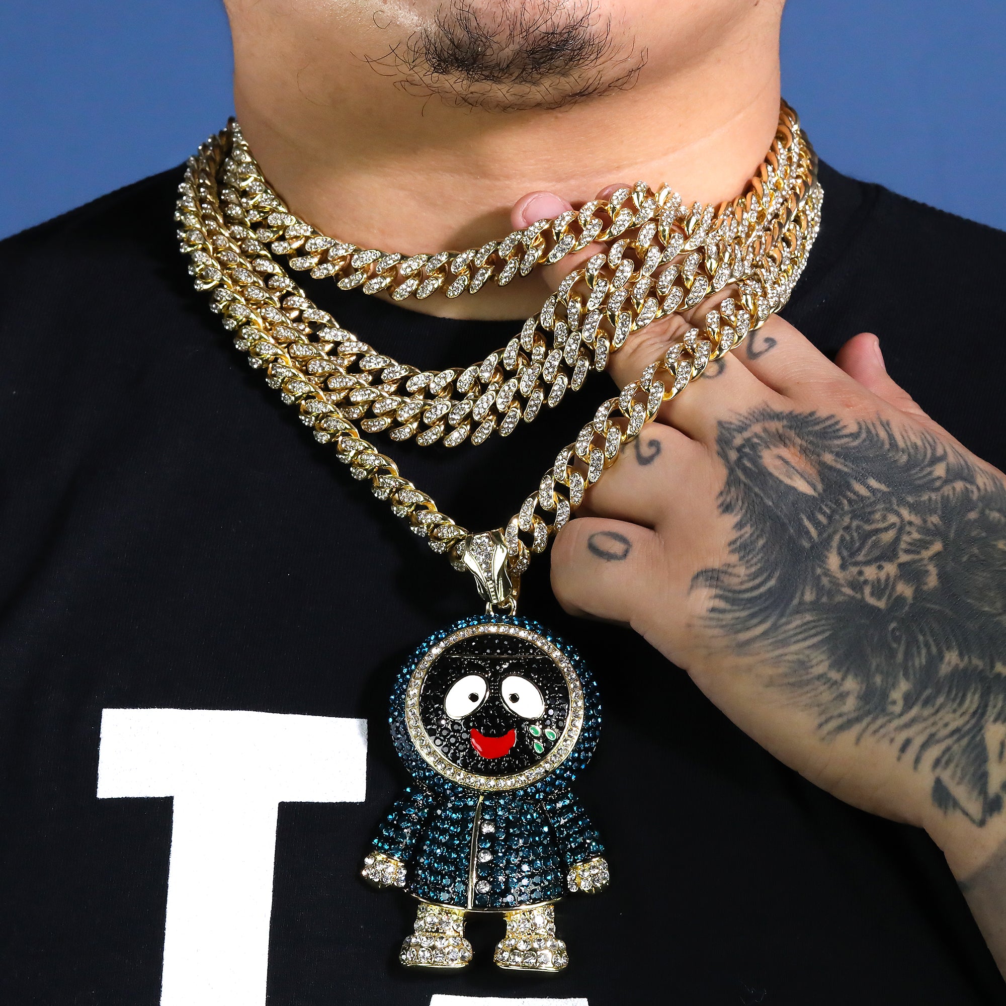 Hip Hop Fully Iced Large Gold Plated Brick Squad Eskimo Pendant & Cuban Chain Necklace – 18 - 24"