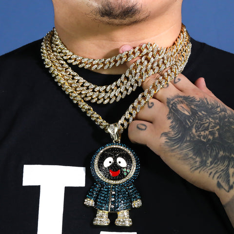 Hip Hop Fully Iced Large Gold Plated Brick Squad Eskimo Pendant & Cuban Chain Necklace –  18 - 24"