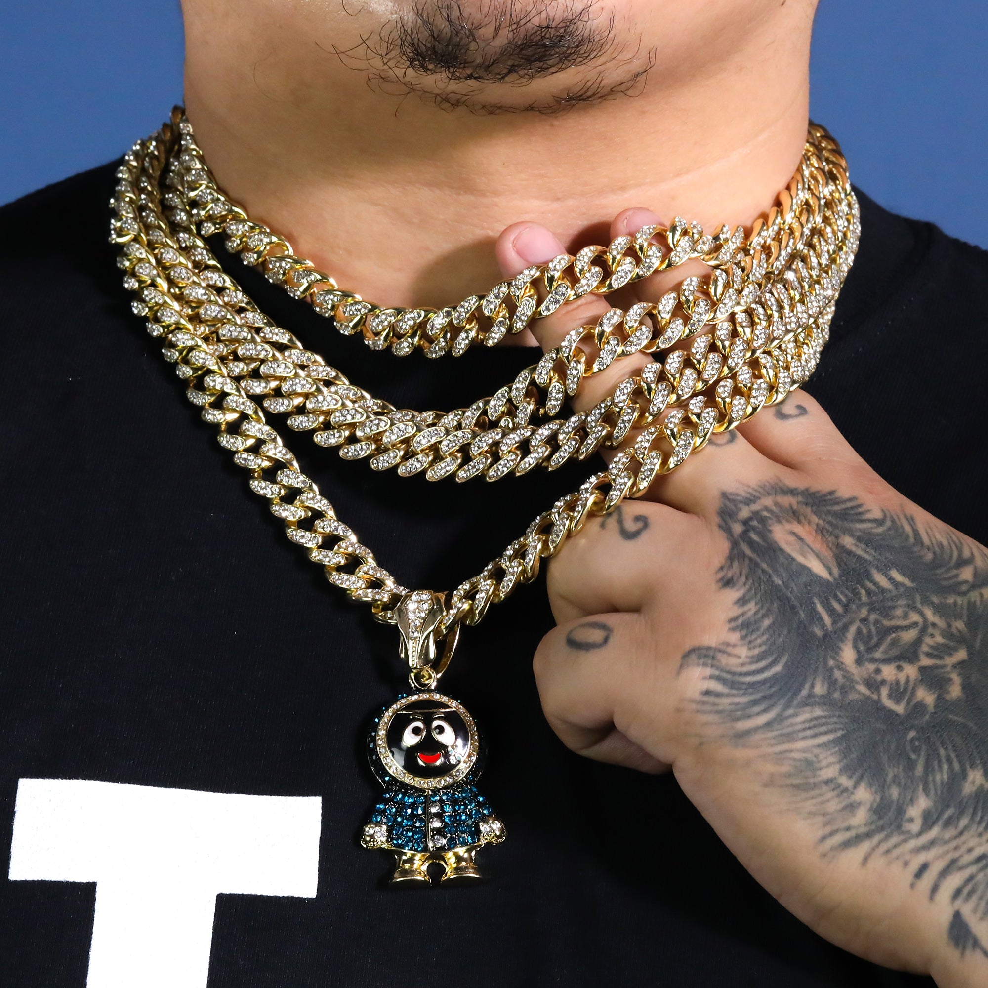 Hip Hop Fully Iced Small Gold Plated Brick Squad Eskimo Pendant & Cuban Chain Necklace 18"- 24"