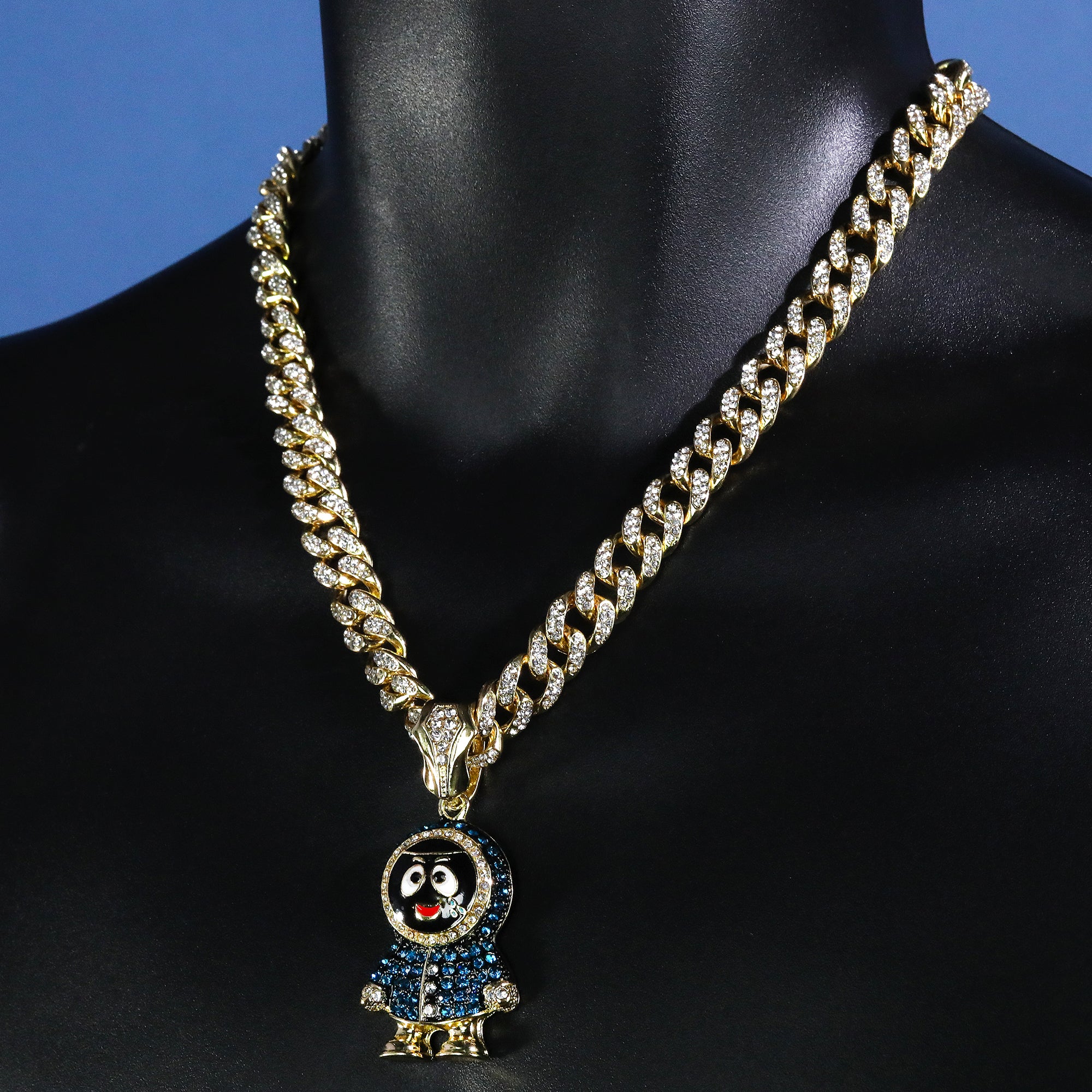 Hip Hop Fully Iced Small Gold Plated Brick Squad Eskimo Pendant & Cuban Chain Necklace 18"- 24"