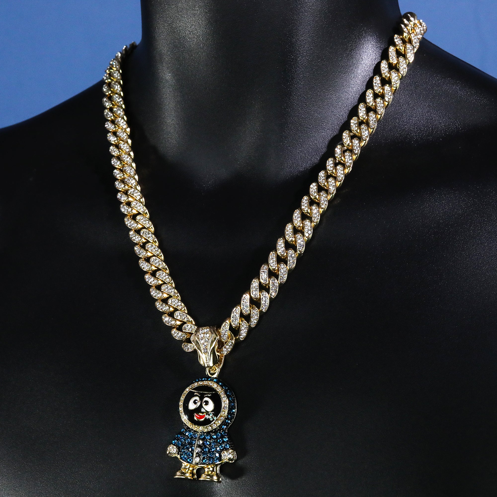 Hip Hop Fully Iced Small Gold Plated Brick Squad Eskimo Pendant & Cuban Chain Necklace 18"- 24"