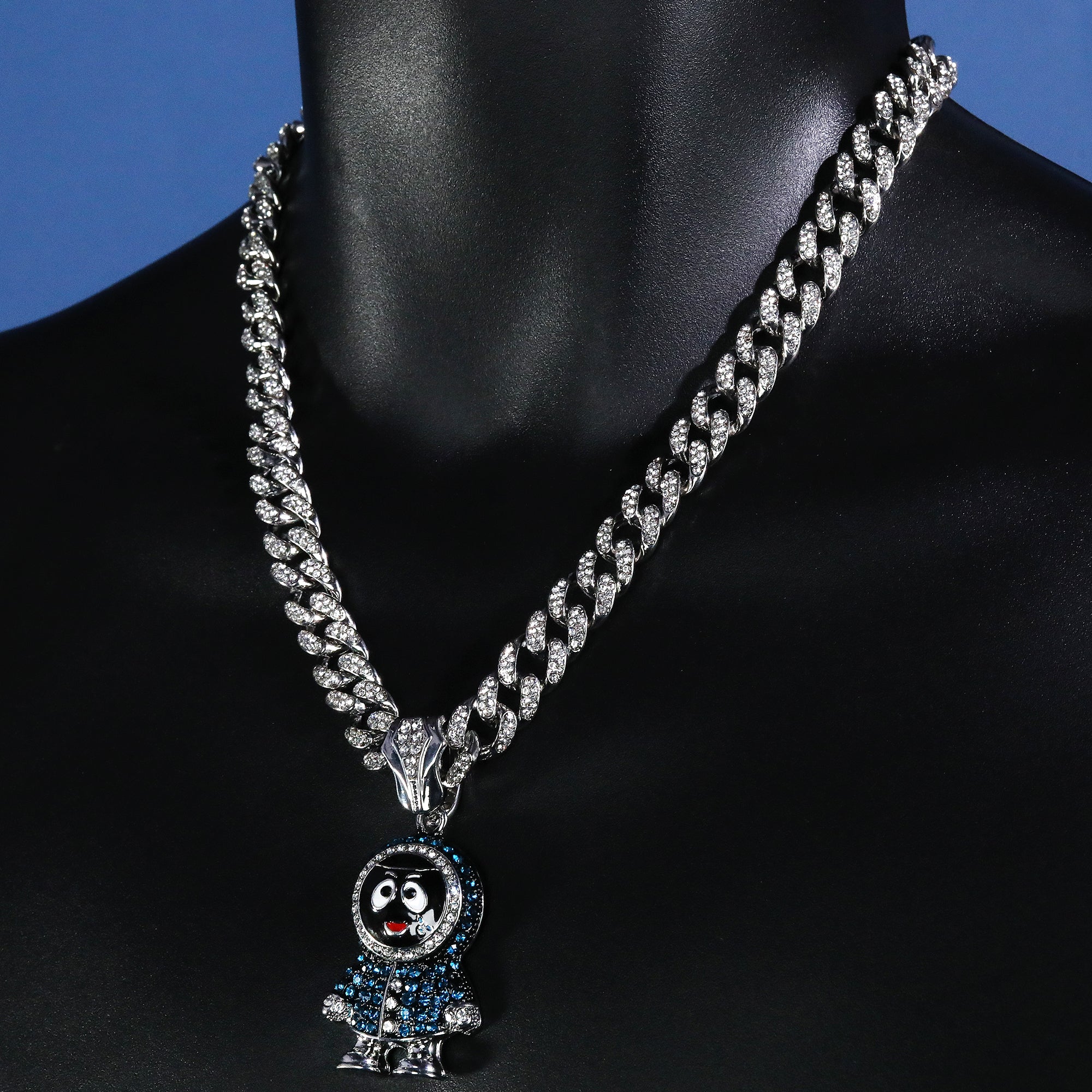 Hip Hop Fully Iced Small Silver Plated BRICK SQUAD ESKIMO Pendant Cuban Chain 18 - 24"