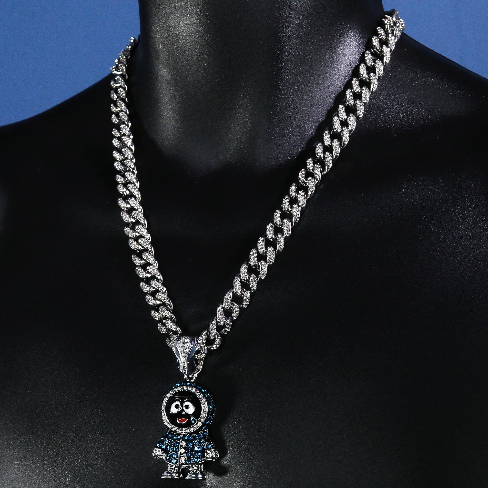 Hip Hop Fully Iced Small Silver Plated BRICK SQUAD ESKIMO Pendant Cuban Chain 18 - 24"