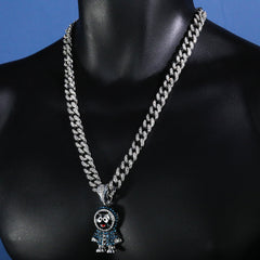 Hip Hop Fully Iced Small Silver Plated BRICK SQUAD ESKIMO Pendant Cuban Chain 18 - 24"