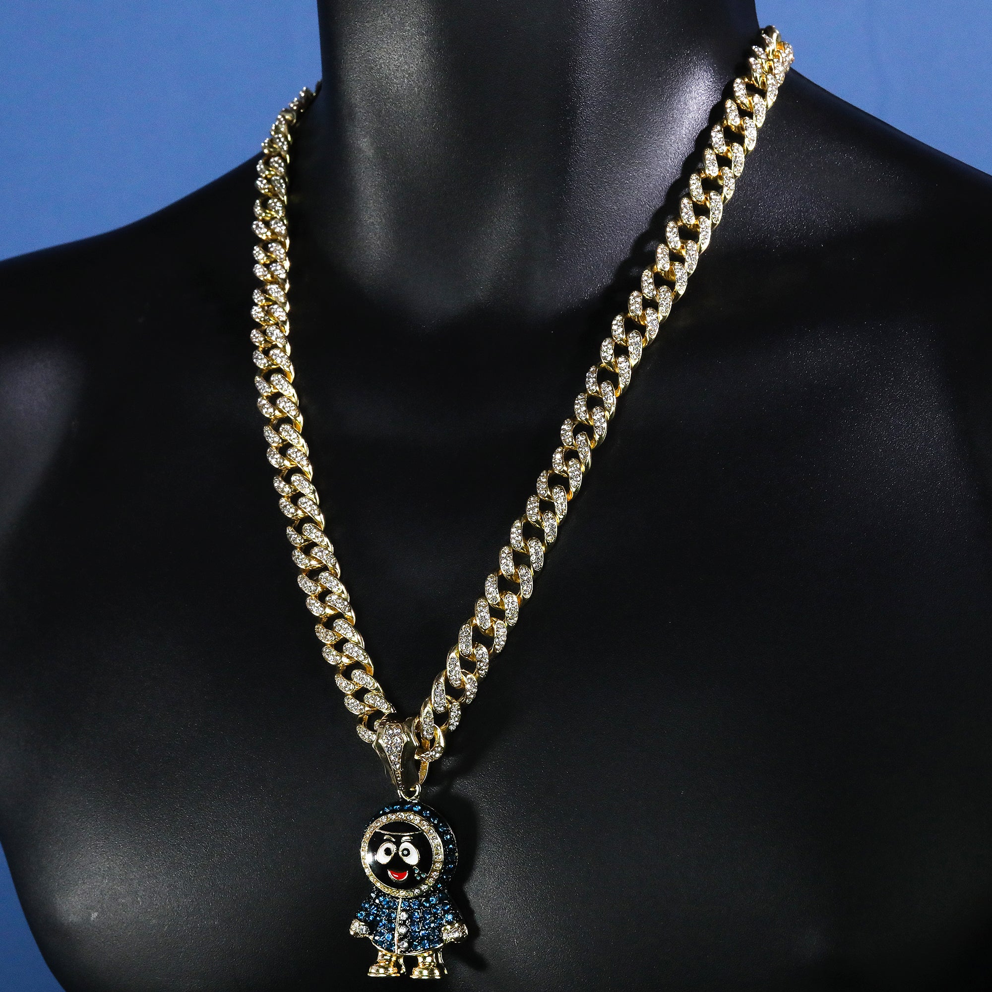 Hip Hop Fully Iced Small Gold Plated Brick Squad Eskimo Pendant & Cuban Chain Necklace 18"- 24"