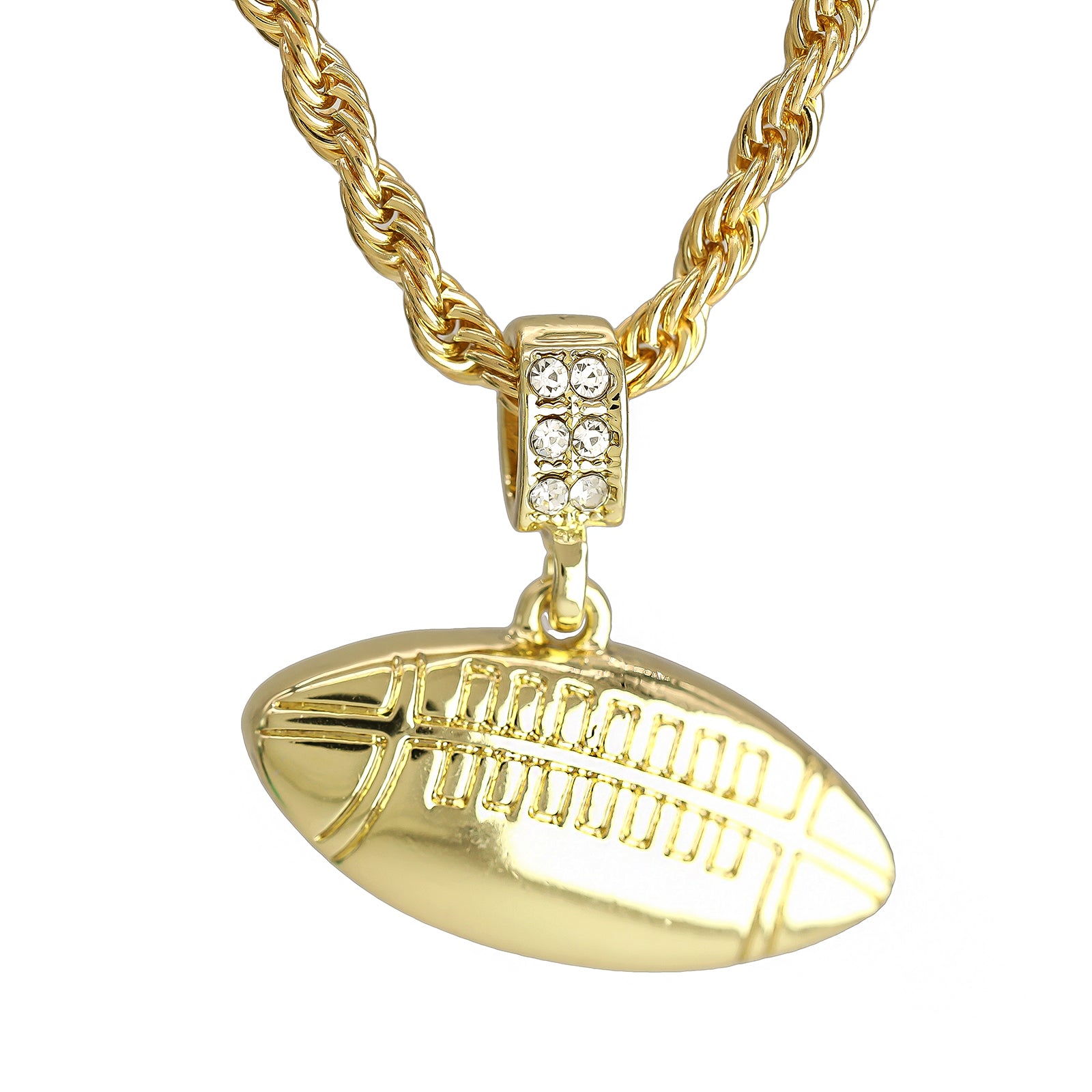 Long Football Pendant 30" Rope Chain Hip Hop Style 18k Gold Plated