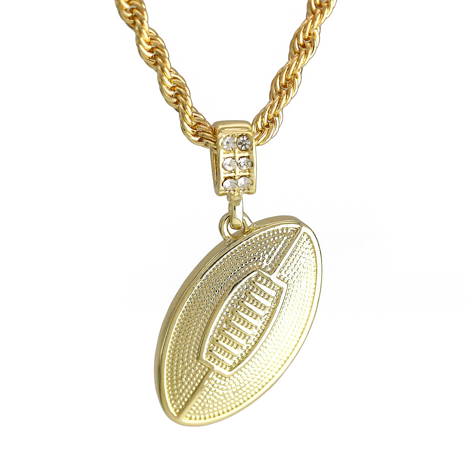 3D Football Pendant 30" Rope Chain Hip Hop Style 18k Gold Plated