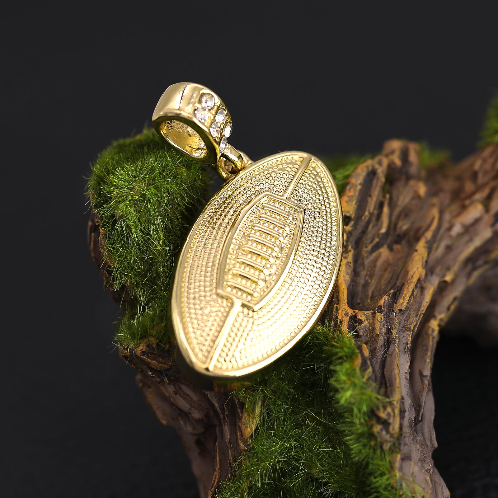 3D Football Pendant 30" Rope Chain Hip Hop Style 18k Gold Plated