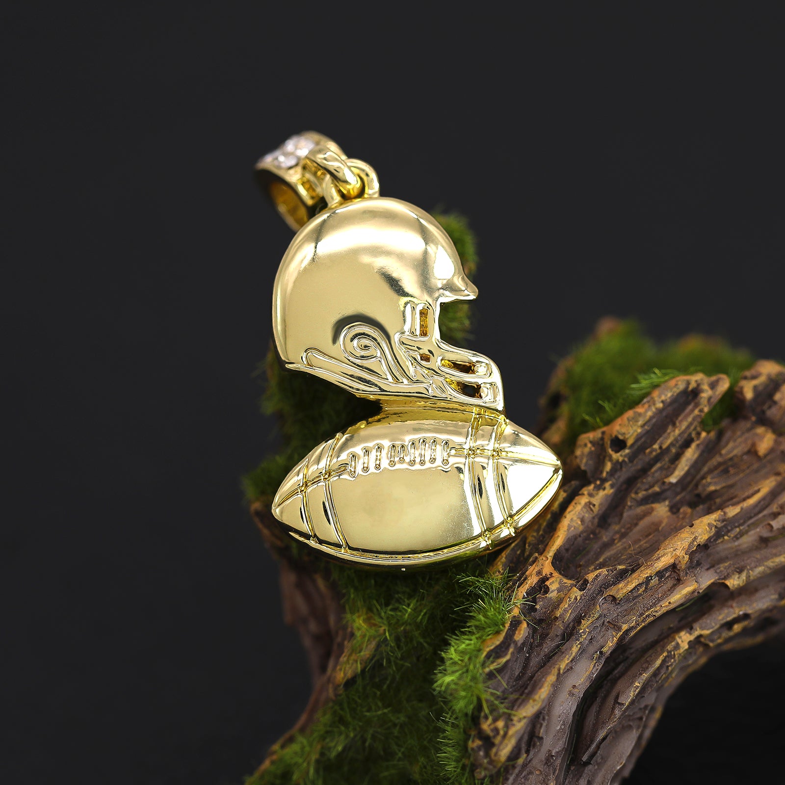 Football-Helmet Pendant 30" Rope Chain Hip Hop Style 18k Gold Plated