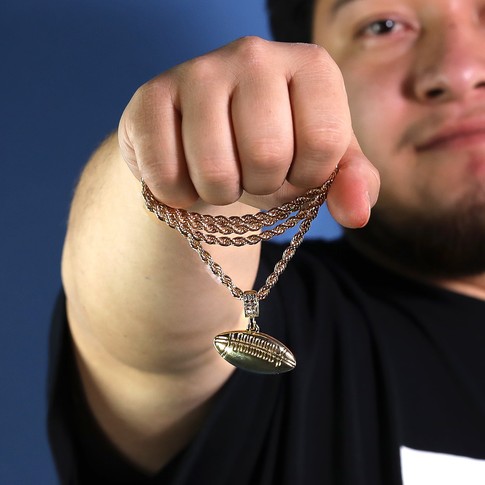 Long Football Pendant 30" Rope Chain Hip Hop Style 18k Gold Plated
