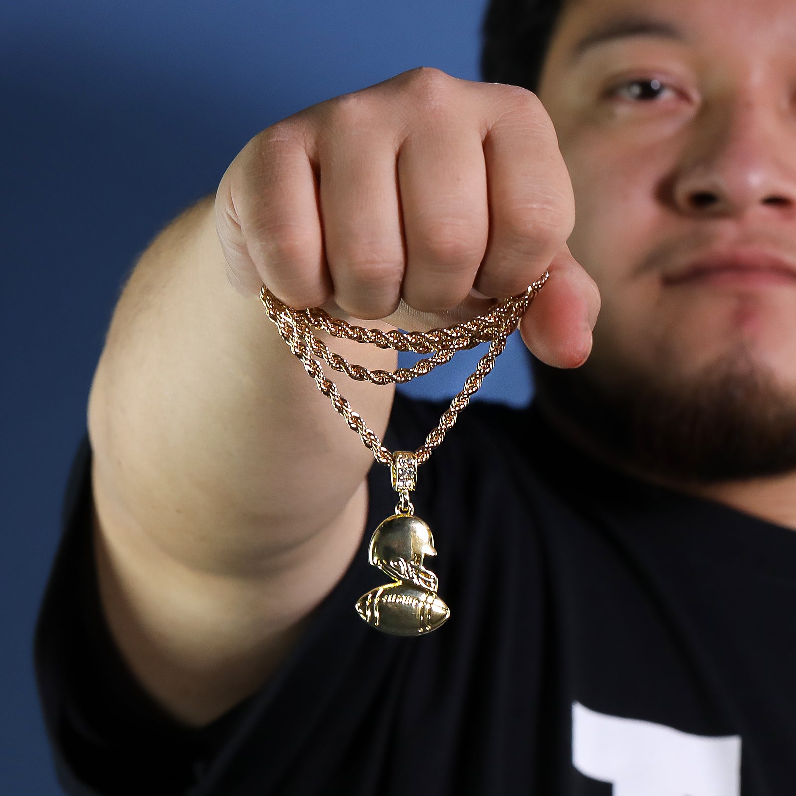Football-Helmet Pendant 30" Rope Chain Hip Hop Style 18k Gold Plated