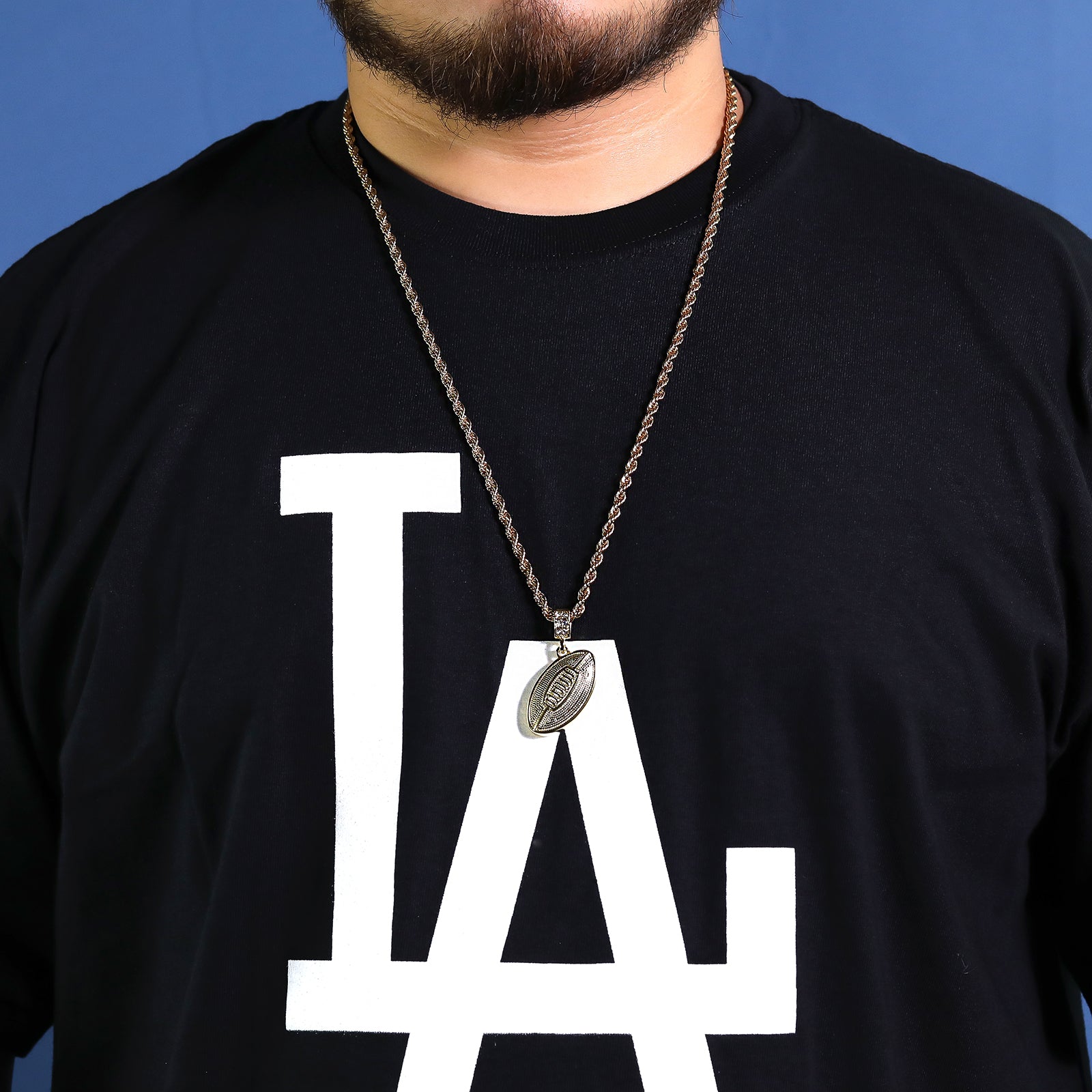 3D Football Pendant 30" Rope Chain Hip Hop Style 18k Gold Plated