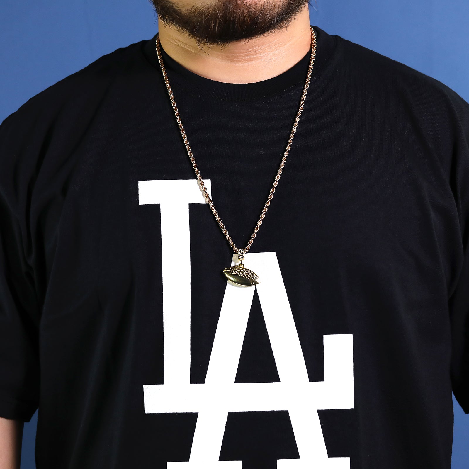 Long Football Pendant 30" Rope Chain Hip Hop Style 18k Gold Plated