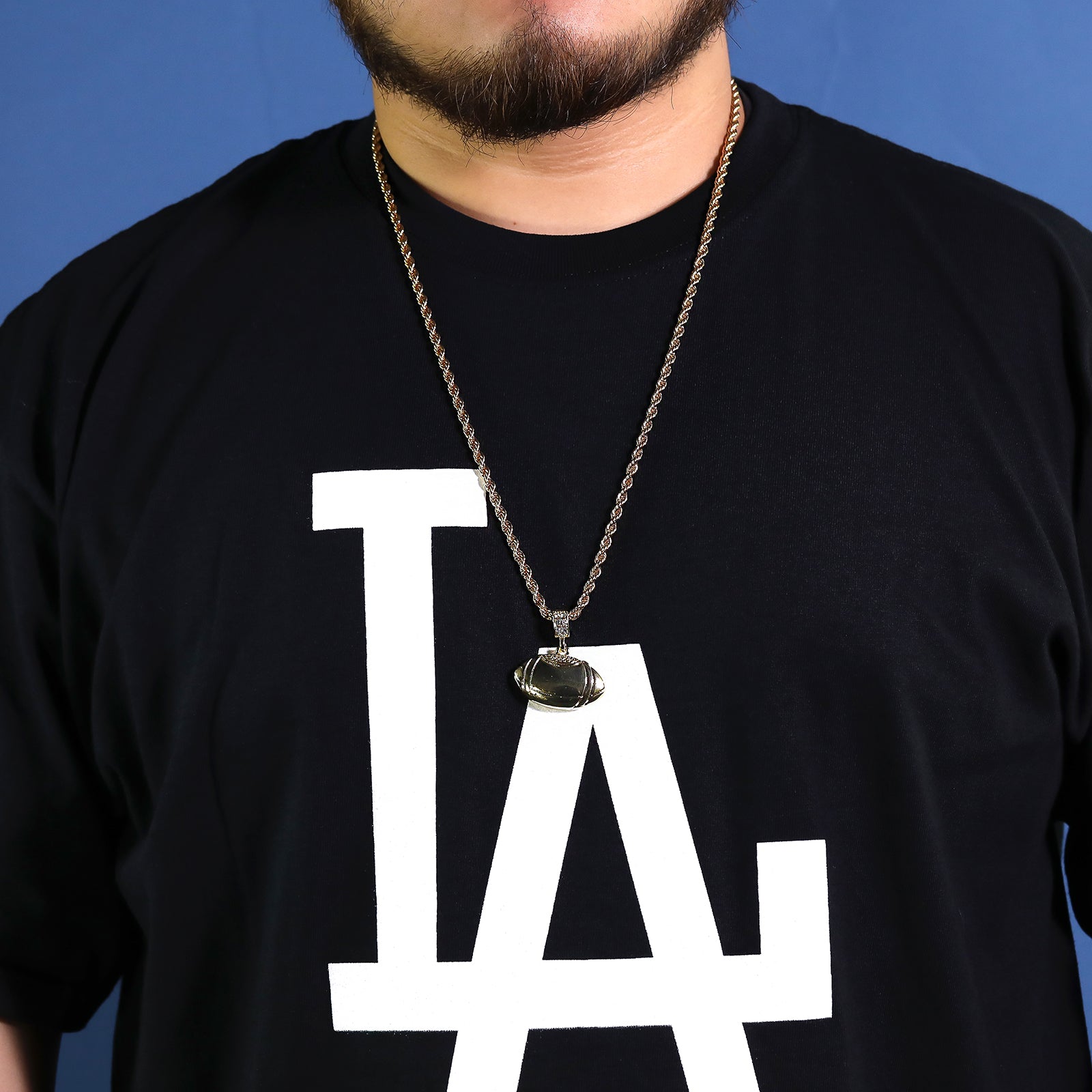 Plain Football Pendant 30" Rope Chain Hip Hop Style 18k Gold Plated