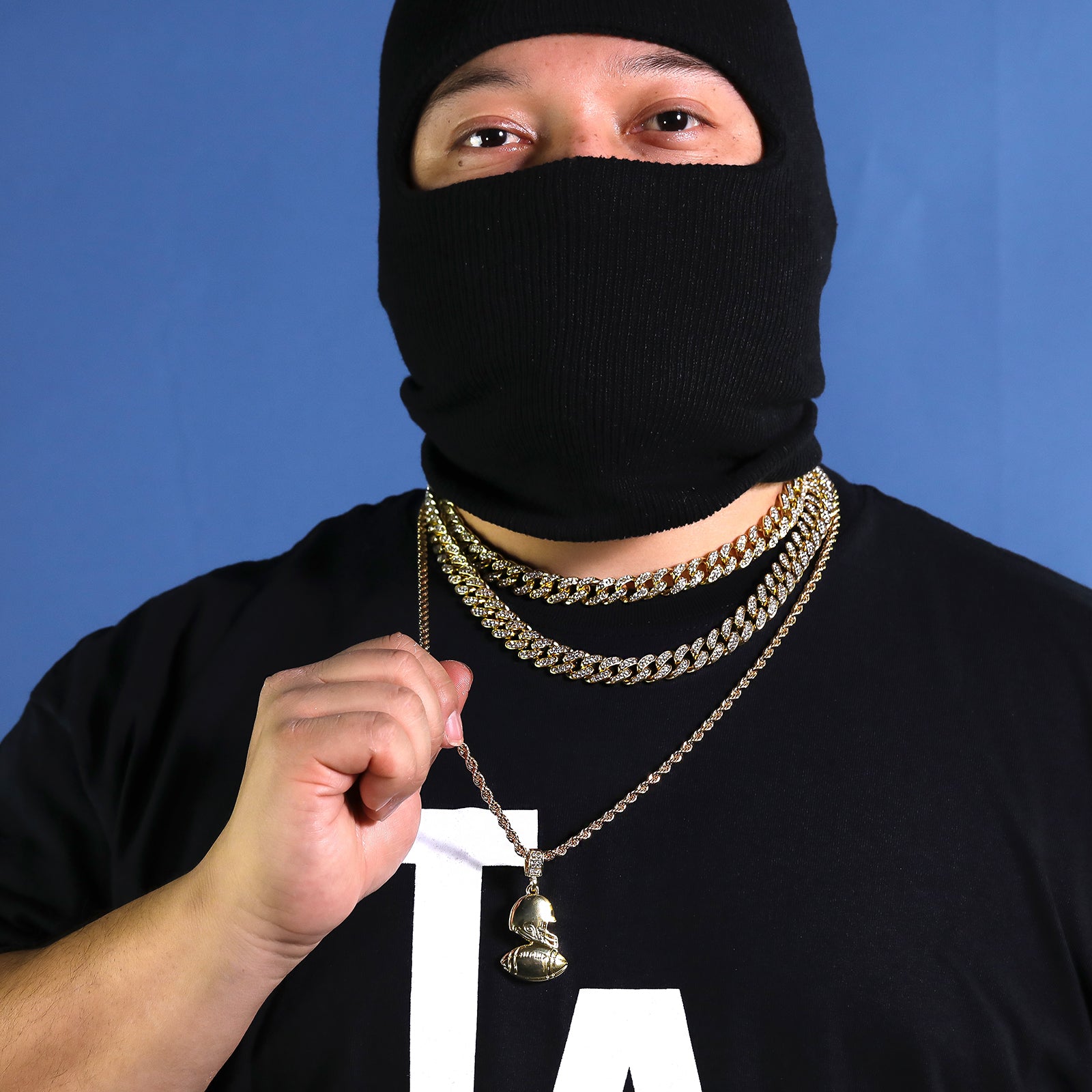 Football-Helmet Pendant 30" Rope Chain Hip Hop Style 18k Gold Plated