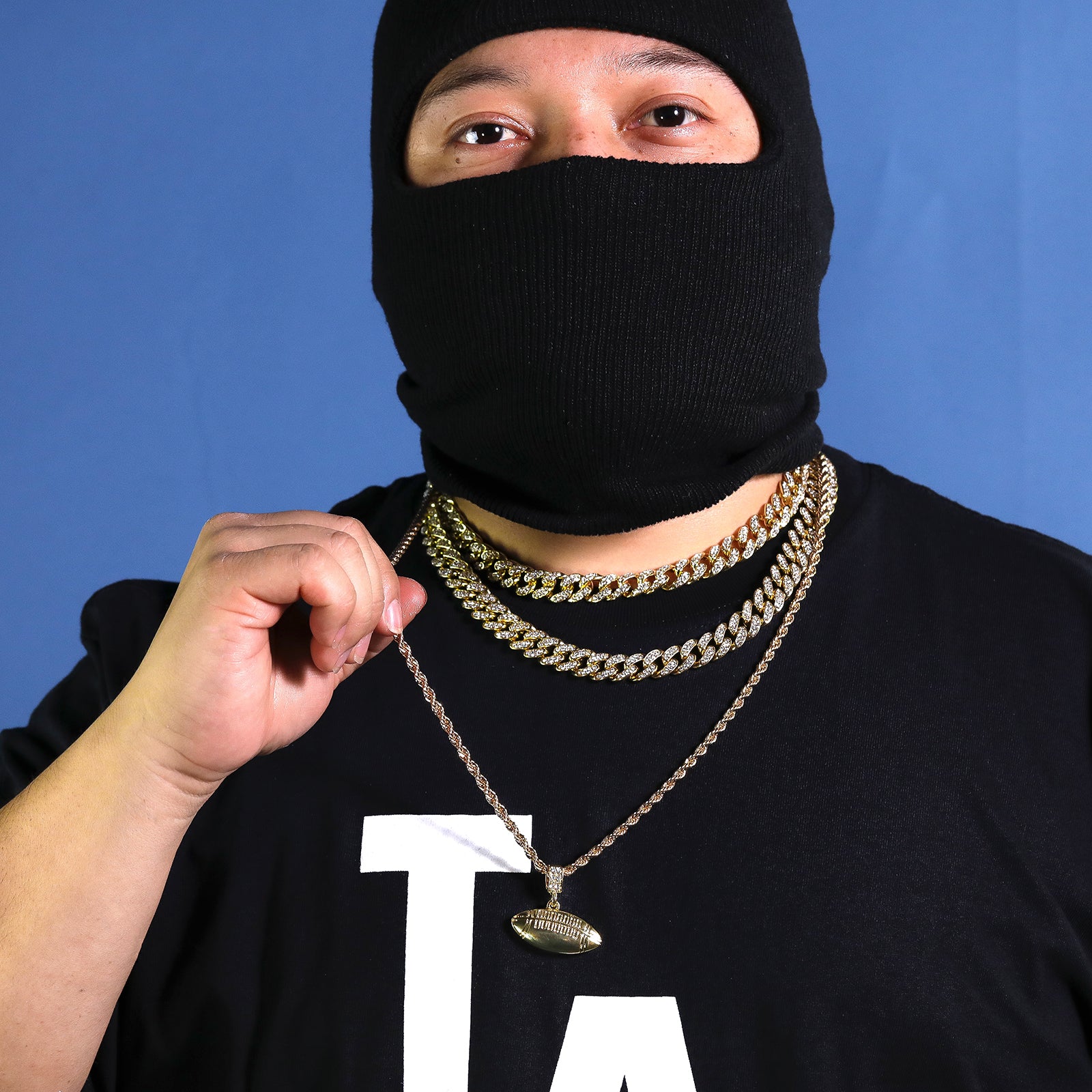 Long Football Pendant 30" Rope Chain Hip Hop Style 18k Gold Plated