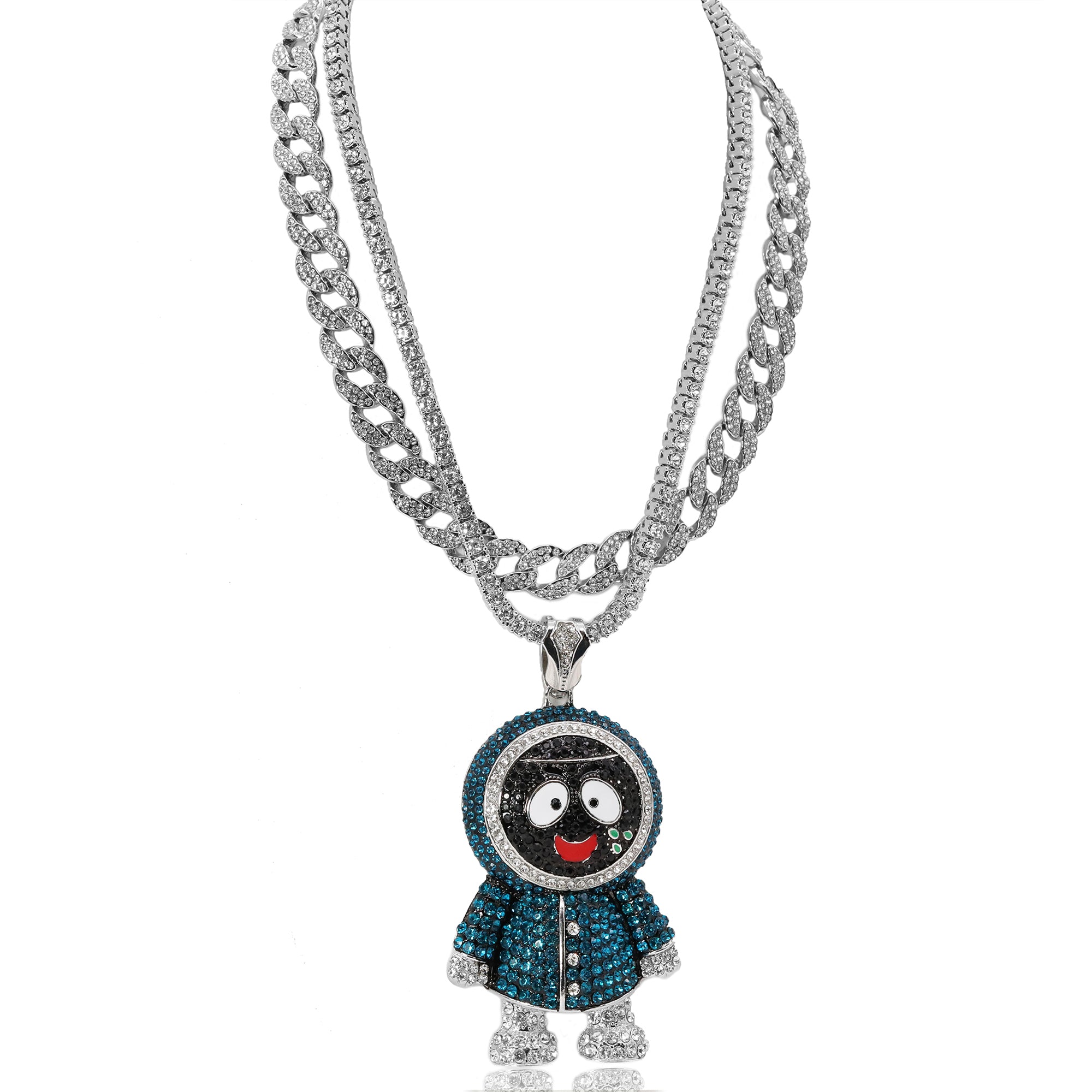 Hip Hop Iced Large BRICK SQUAD ESKIMO Silver Plated 20", 20" Cuban & Tennis Choker Chains