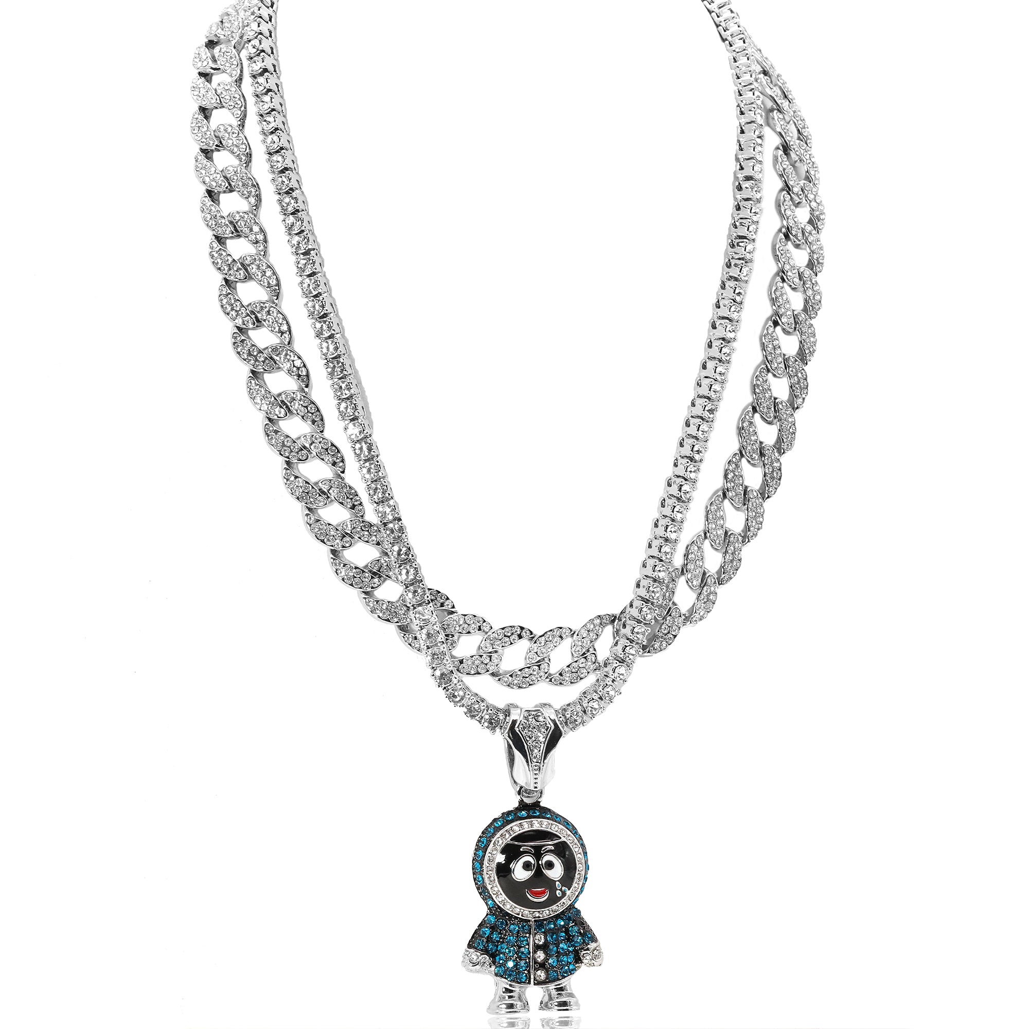Hip Hop Iced Small BRICK SQUAD ESKIMO Silver Plated 20", 20" Cuban & Tennis Choker Chains