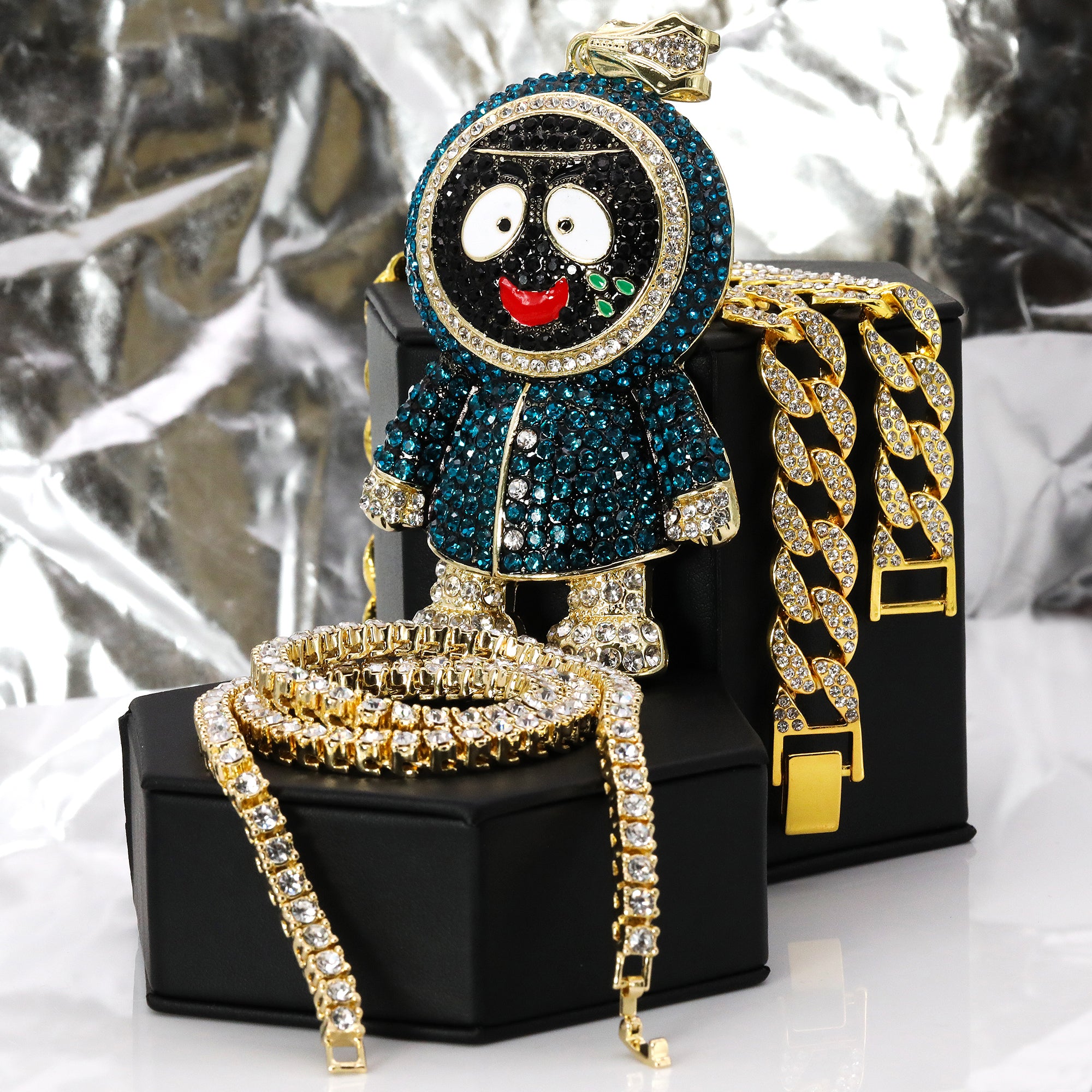 Hip Hop Iced Large BRICK SQUAD ESKIMO Gold Plated 20", 20" Cuban & Tennis Choker Chains