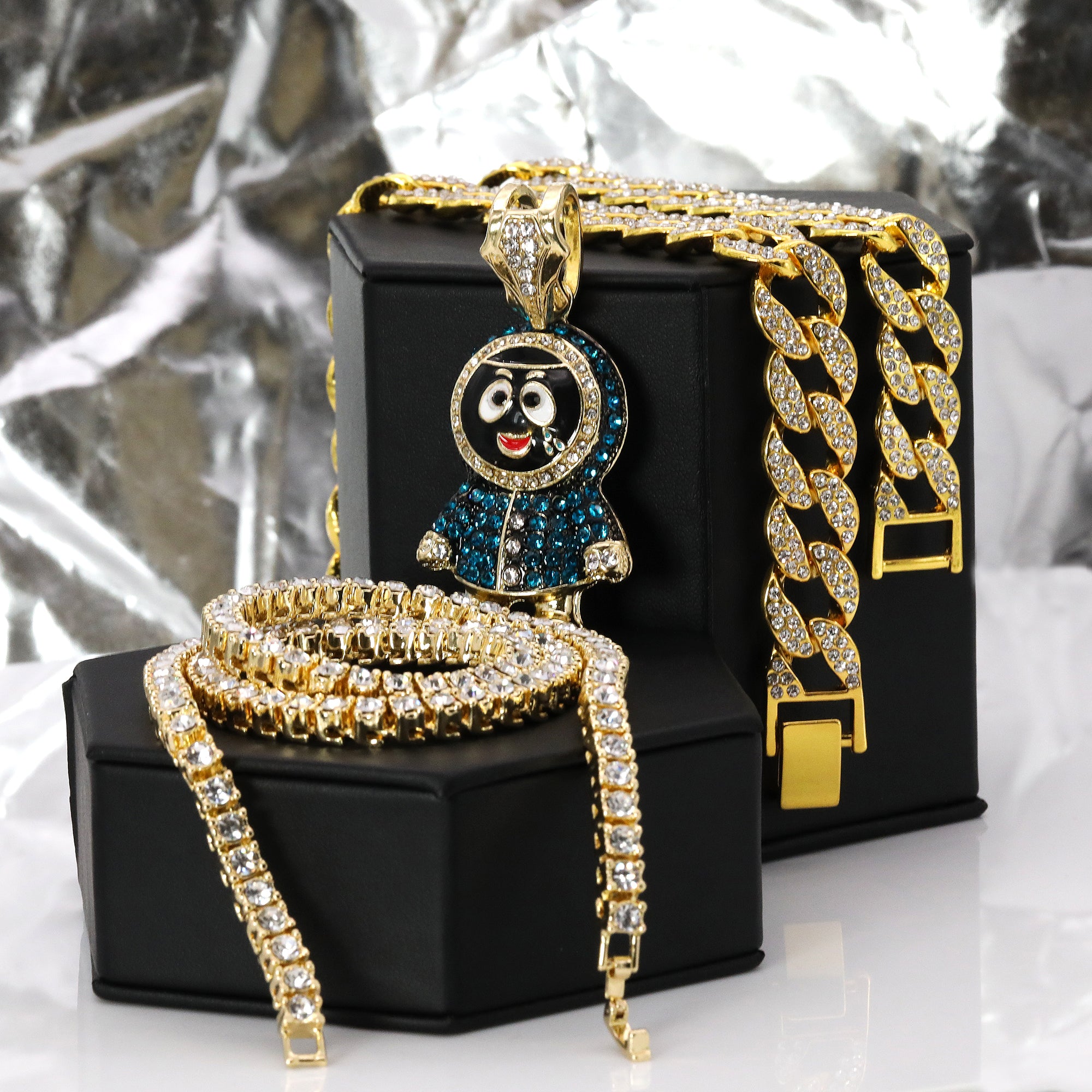 Hip Hop Iced Small BRICK SQUAD ESKIMO Gold Plated 20", 20" Cuban & Tennis Choker Chains