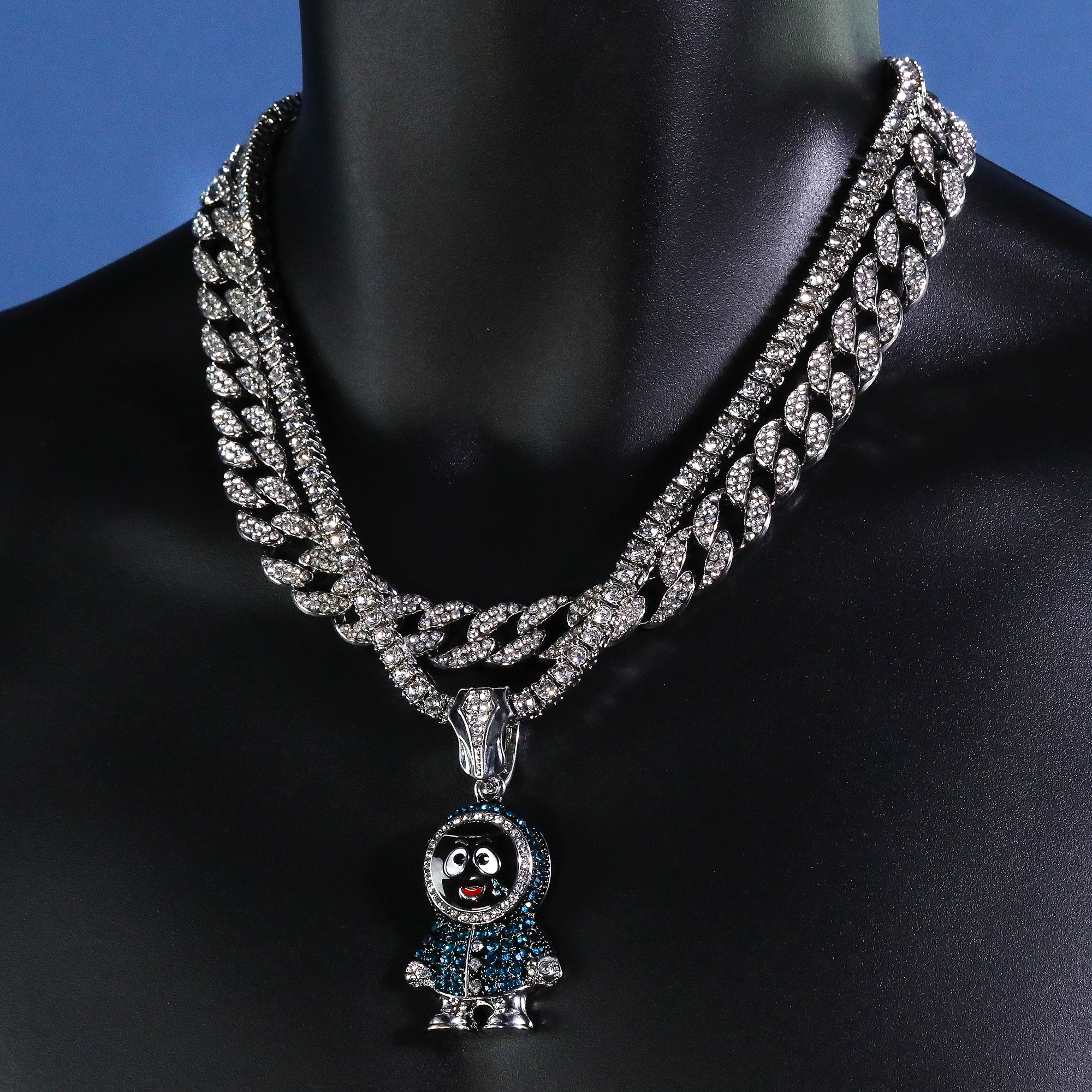 Hip Hop Iced Small BRICK SQUAD ESKIMO Silver Plated 20", 20" Cuban & Tennis Choker Chains