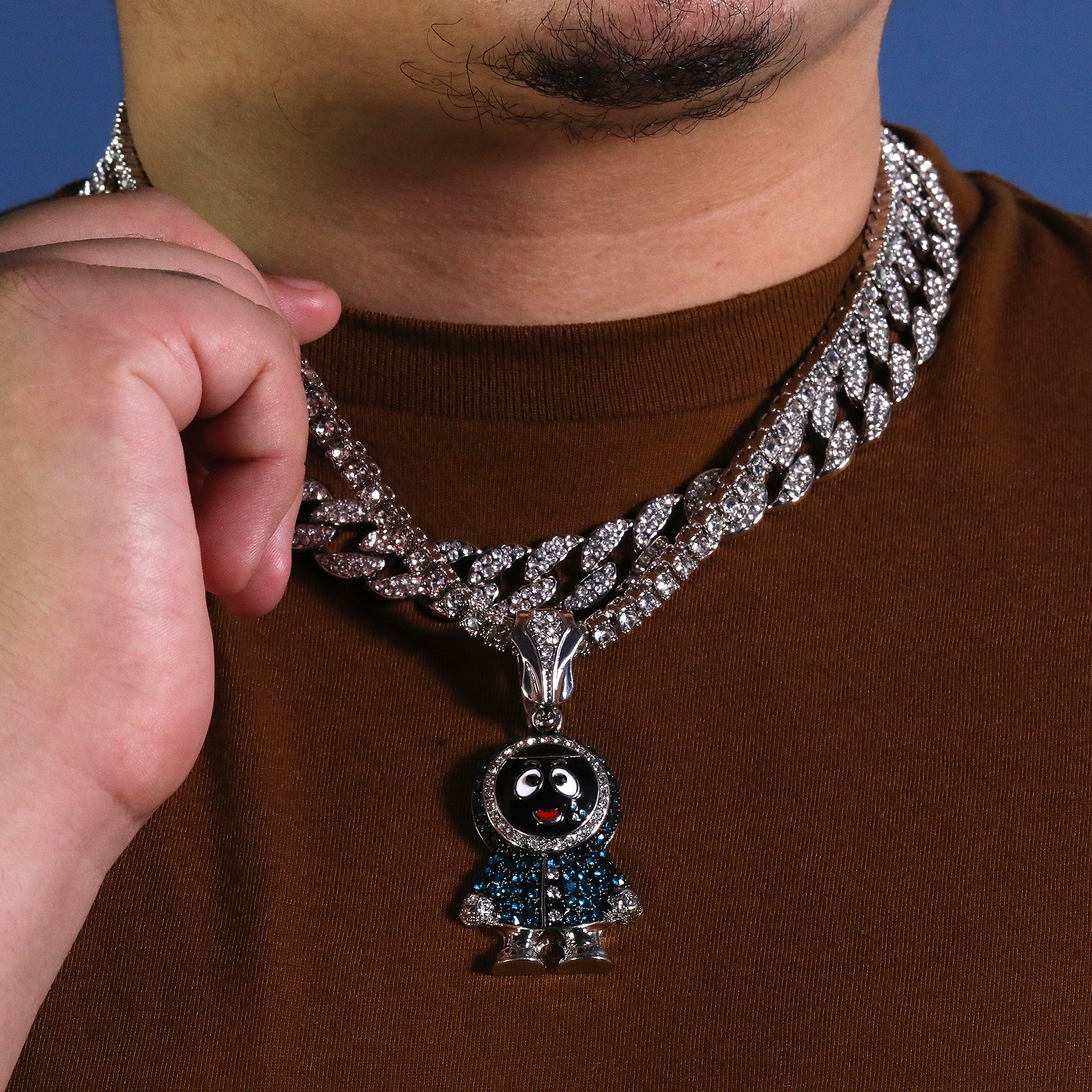 Hip Hop Iced Small BRICK SQUAD ESKIMO Silver Plated 20", 20" Cuban & Tennis Choker Chains
