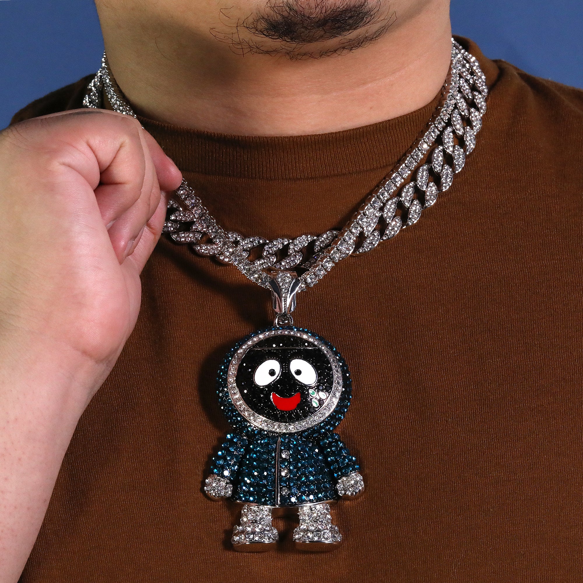 Hip Hop Iced Large BRICK SQUAD ESKIMO Silver Plated 20", 20" Cuban & Tennis Choker Chains