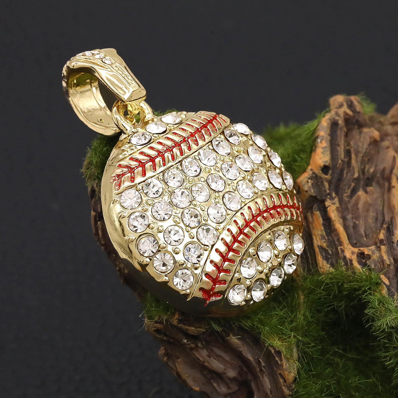 Cz Baseball Pendant 30" Rope Chain Hip Hop Style 18k Gold Plated