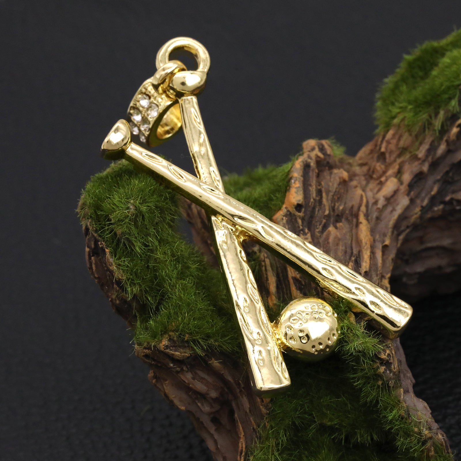 Baseball & Bat Pendant 30" Rope Chain Hip Hop Style 18k Gold Plated