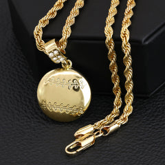 Plain Baseball Pendant 30" Rope Chain Hip Hop Style 18k Gold Plated