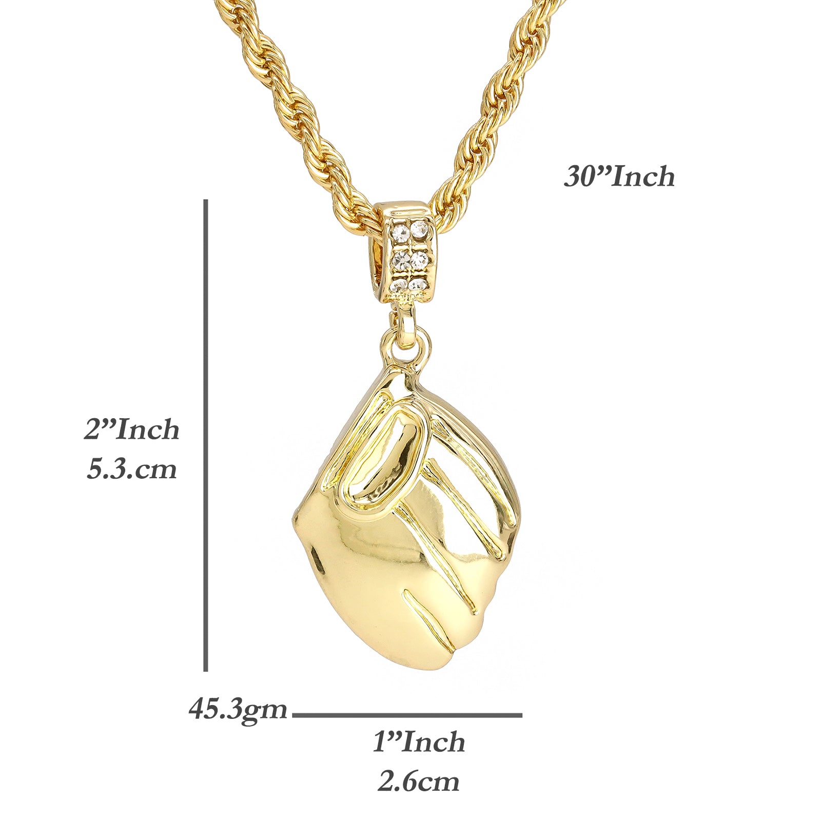Baseball Glove Pendant 30" Rope Chain Hip Hop Style 18k Gold Plated