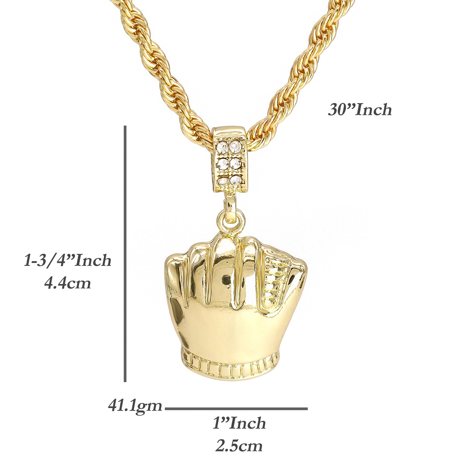 Baseball Glove mitts Pendant 30" Rope Chain Hip Hop Style 18k Gold Plated