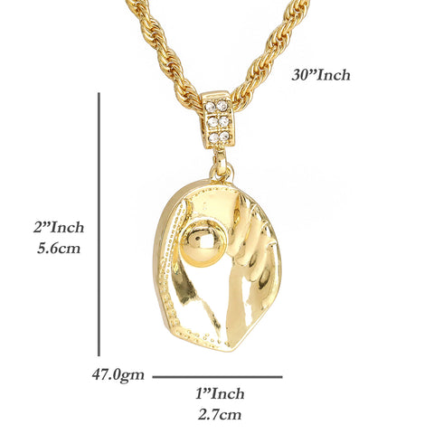 Baseball Glove Catch Ball Pendant 30" Rope Chain Hip Hop Style 18k Gold Plated