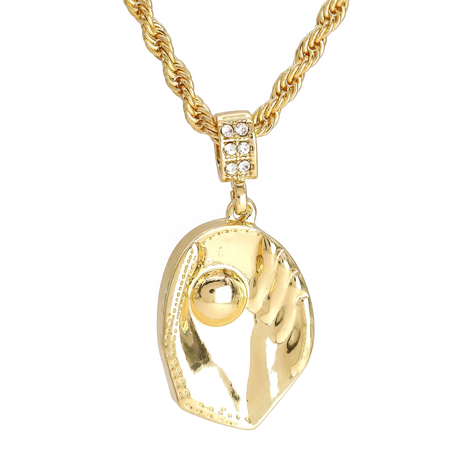 Baseball Glove Catch Ball Pendant 30" Rope Chain Hip Hop Style 18k Gold Plated