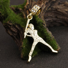 Baseball Player Pendant 30" Rope Chain Hip Hop Style 18k Gold Plated