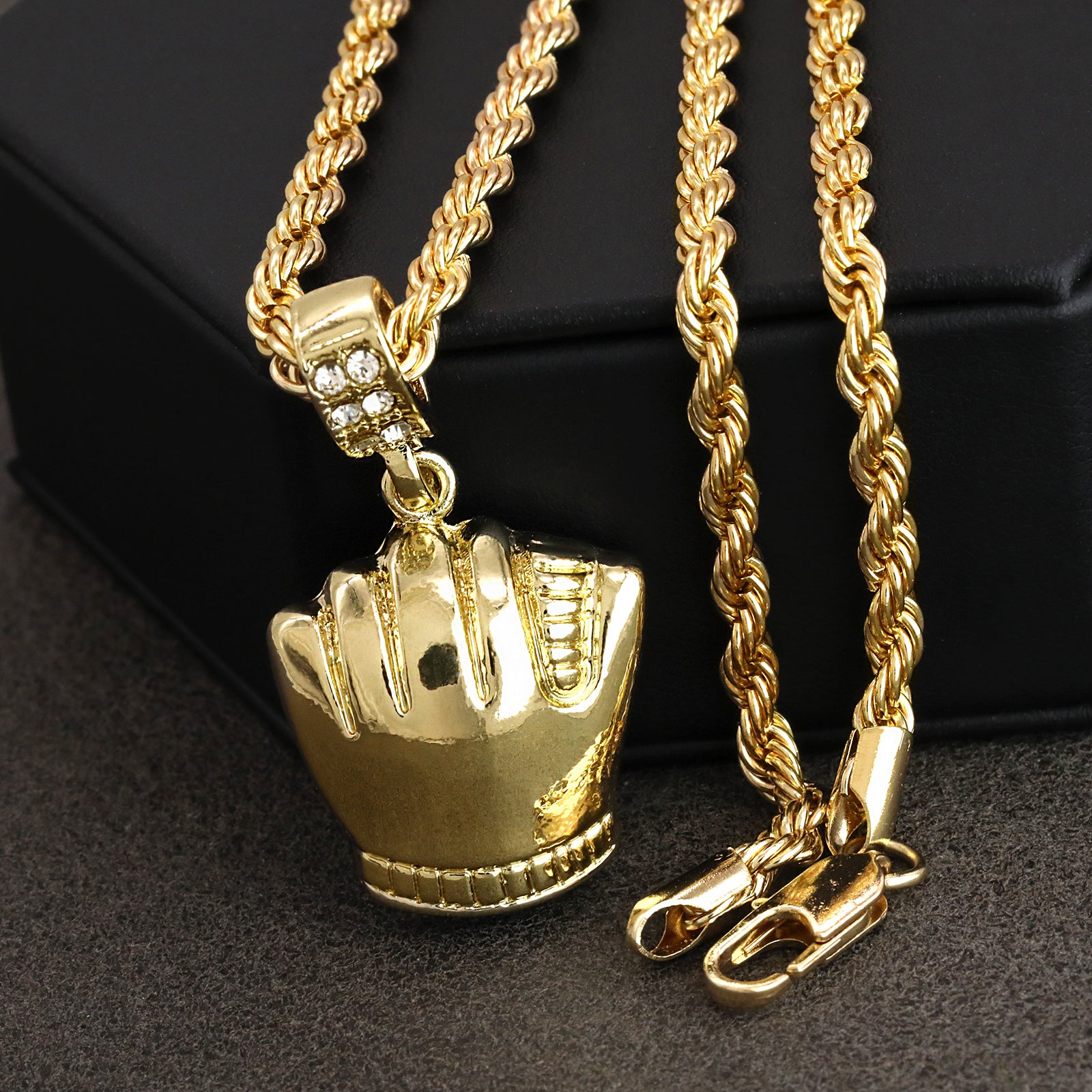 Baseball Glove mitts Pendant 30" Rope Chain Hip Hop Style 18k Gold Plated