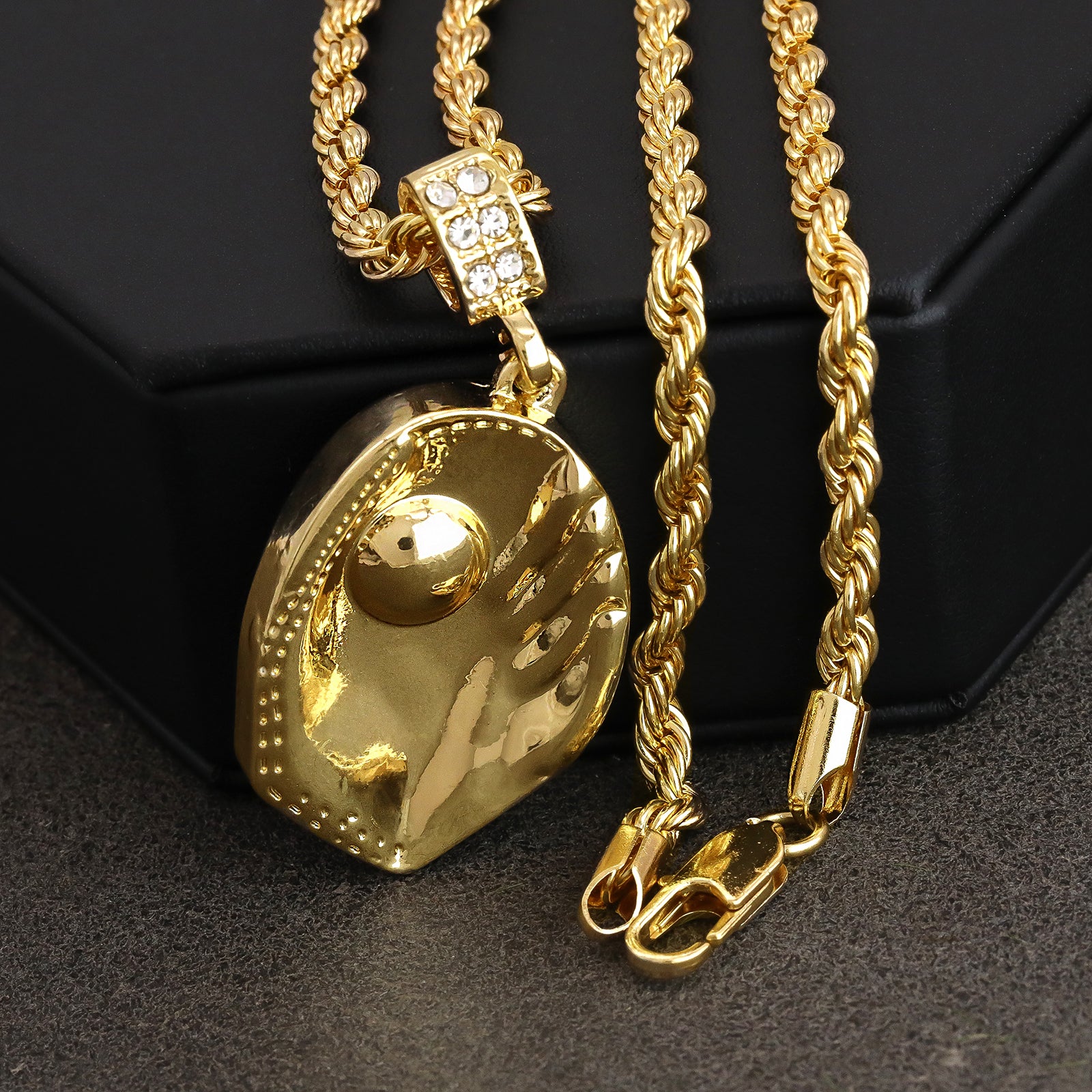 Baseball Glove Catch Ball Pendant 30" Rope Chain Hip Hop Style 18k Gold Plated