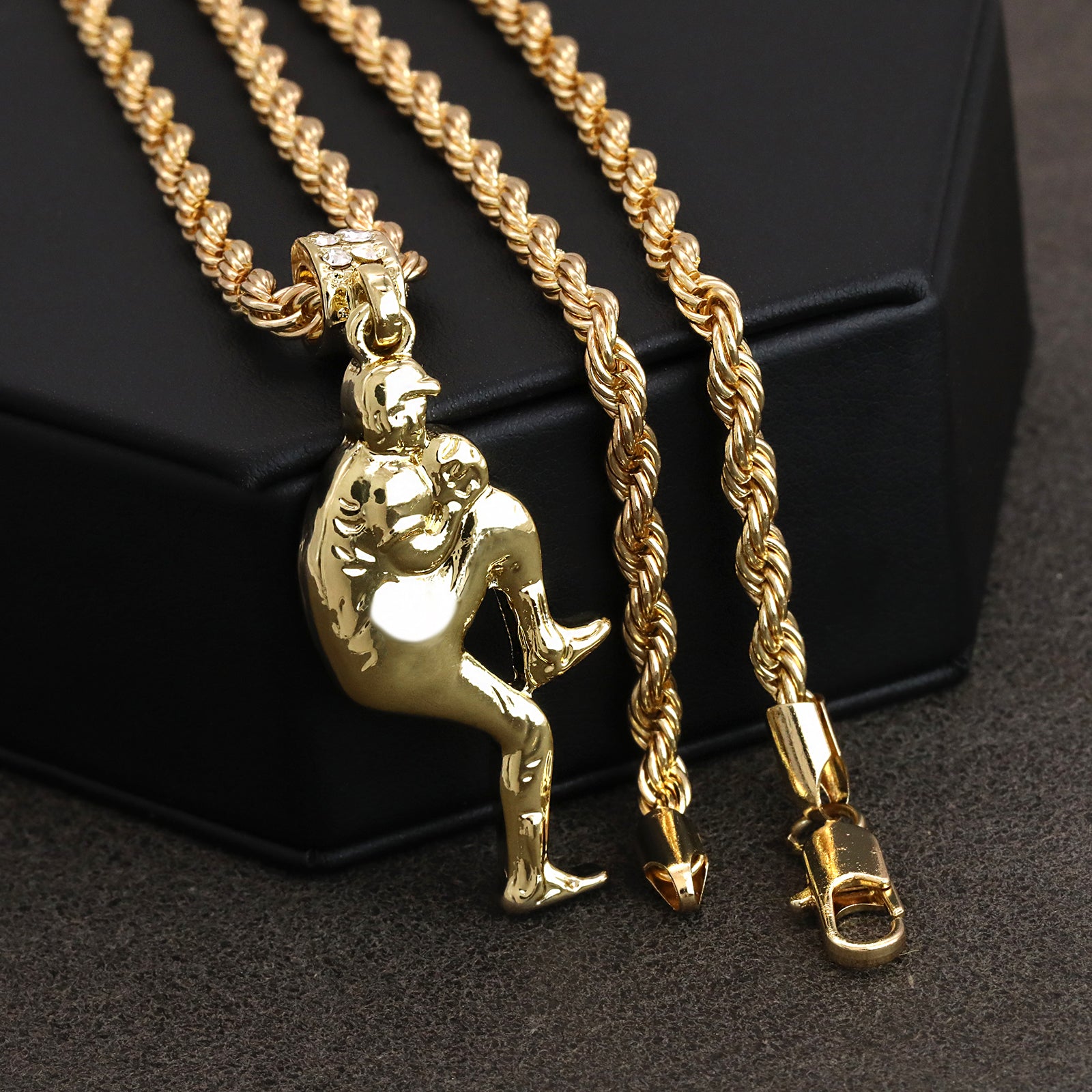 Baseball Picher Pendant 30" Rope Chain Hip Hop Style 18k Gold Plated