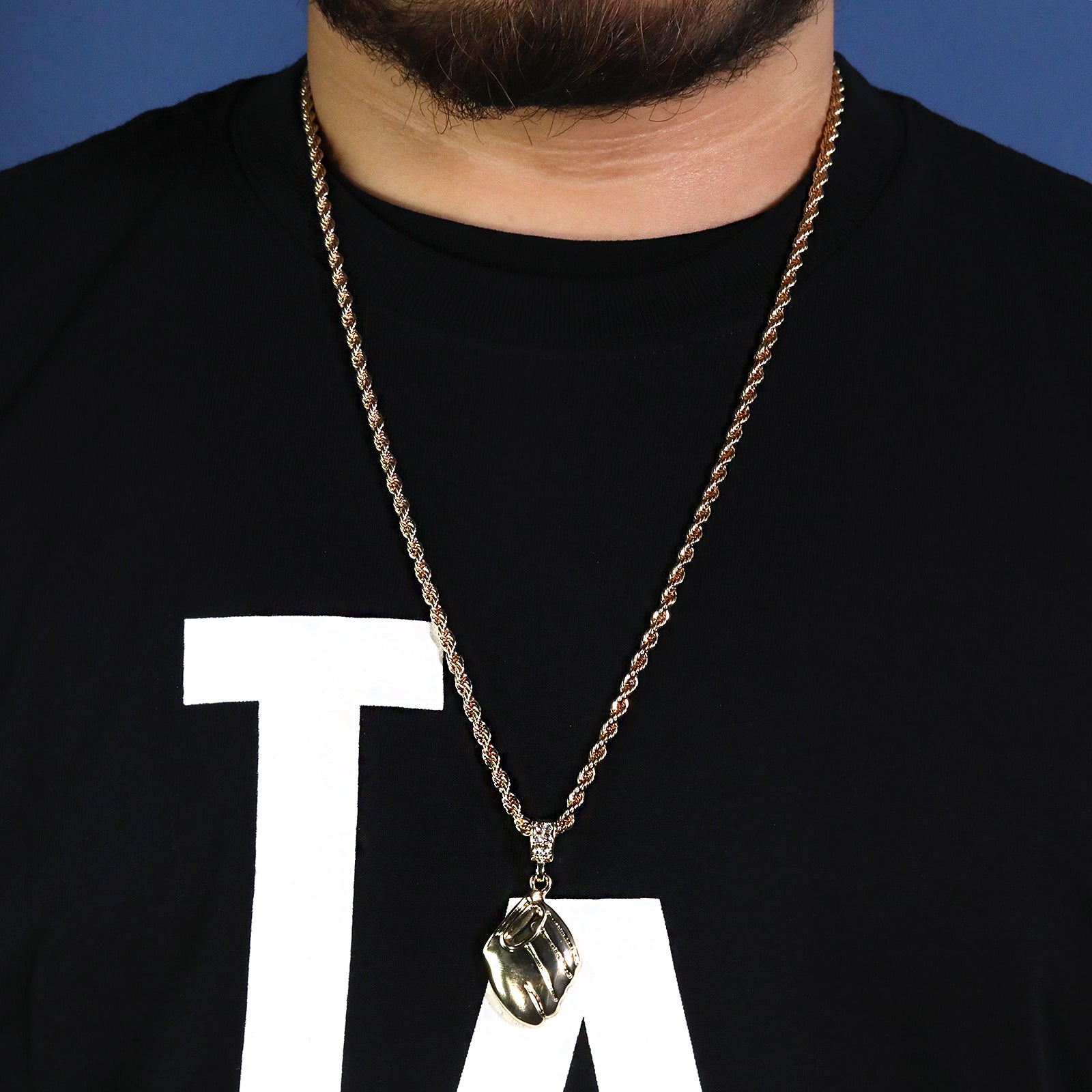 Baseball Glove Pendant 30" Rope Chain Hip Hop Style 18k Gold Plated