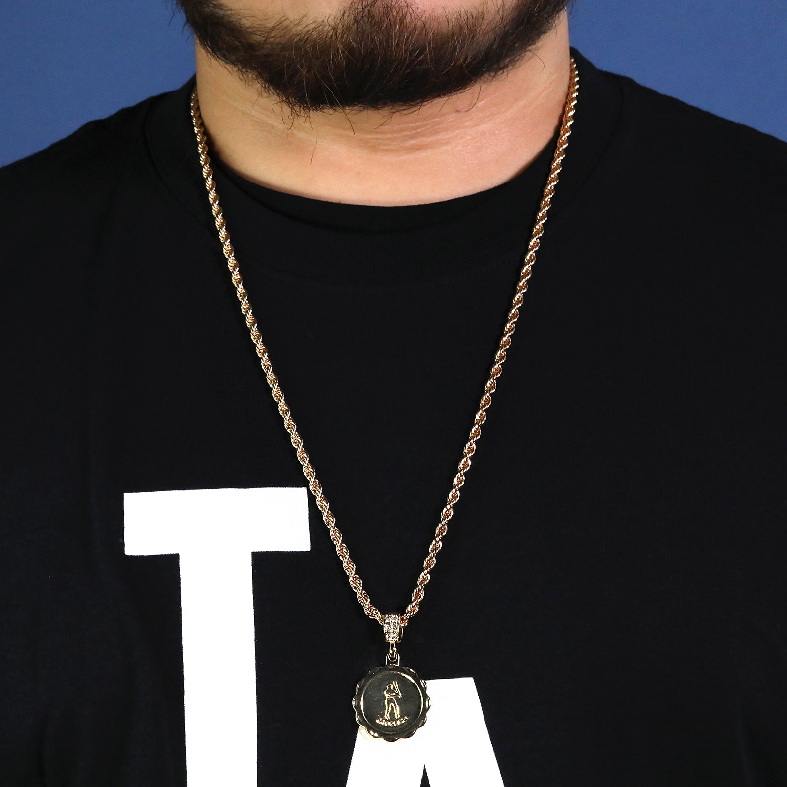 M.V.P. Baseball Medallion Pendant 30" Rope Chain Hip Hop Style 18k Gold Plated