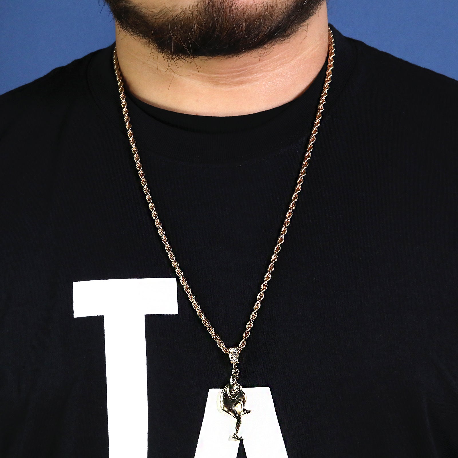 Baseball Picher Pendant 30" Rope Chain Hip Hop Style 18k Gold Plated